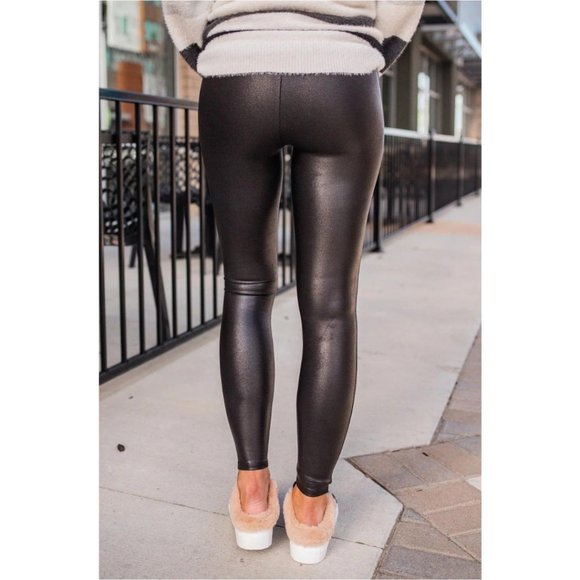 NEW SPANX Black High Rise Faux Leather Leggings Size XL $98 - Picture 9 of 11